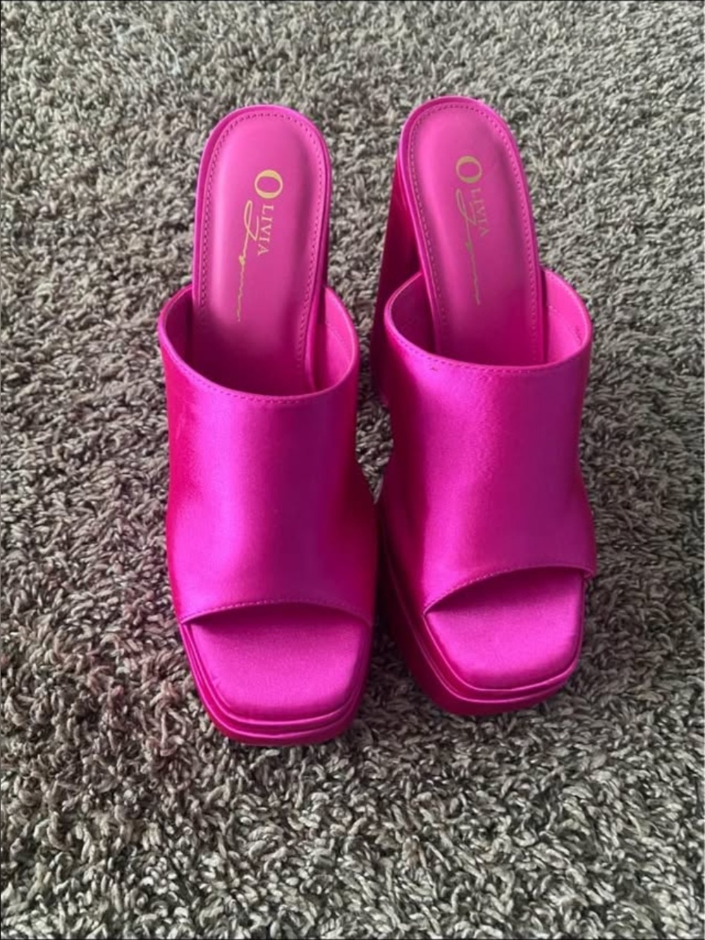 Olivia + Joy Pink Satin Slide Heels